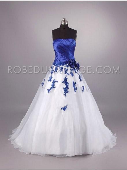 Robe De Mariée Blanche Et Bleu Roi - Marina Mode